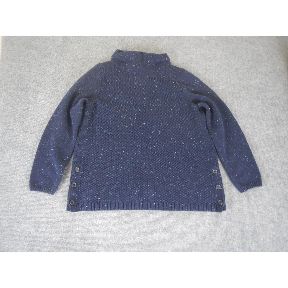 Talbots‎ Sweater Button Side Detail Women's Size XL Navy Blue Sparkle Mock Neck